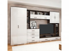 Стенка Коста МДФ (дуб венге/белый глянец) в Лесосибирске - lesosibirsk.mebel-nsk.ru | фото